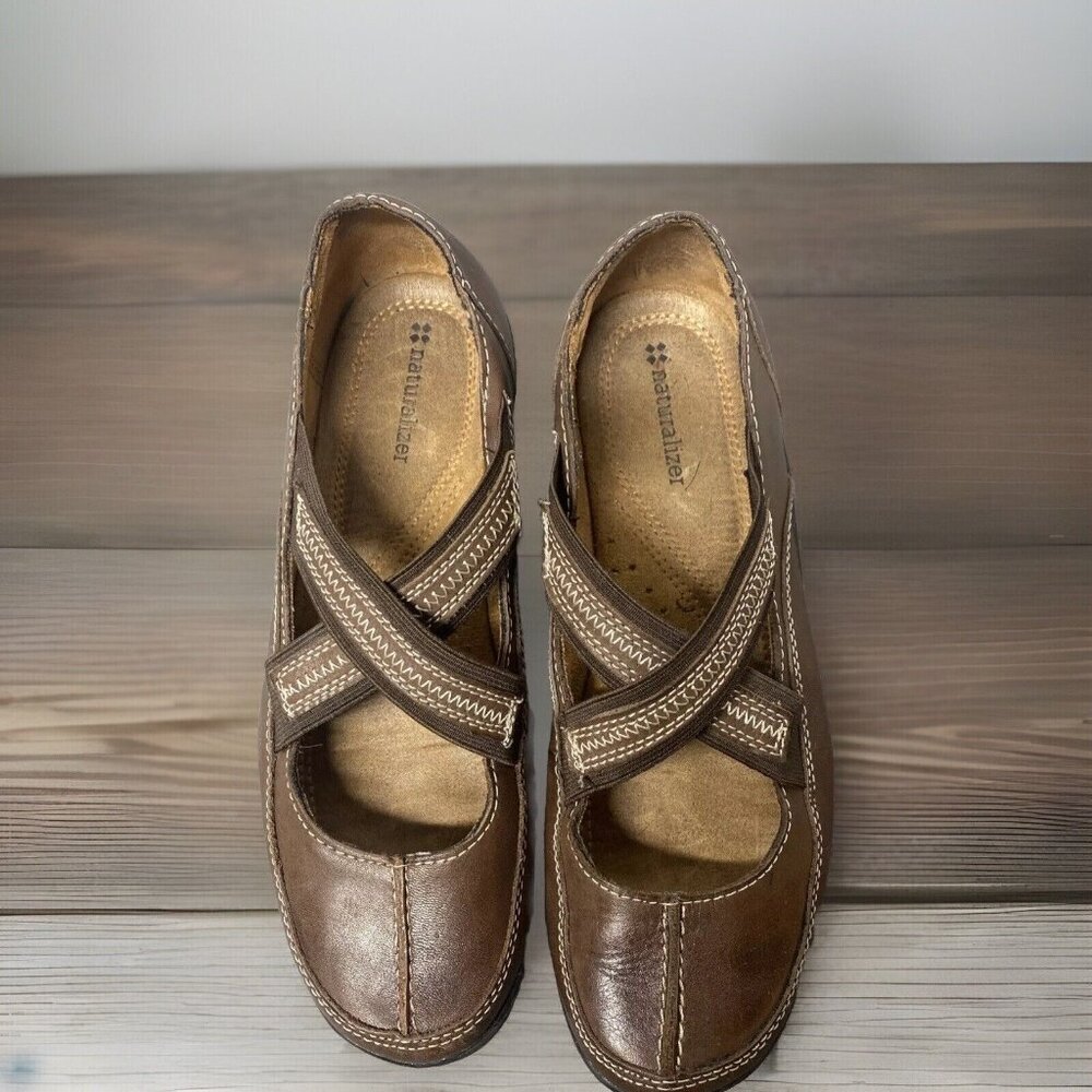 Naturalizer Mary Jane Women's 7.5 Brown Leather Slip-On Round Toe Comfort Shoes